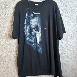 VTG Wolf Shirt Adult 2XL Black Blue Graphic Print Two Face Light & Dark Mens 90s